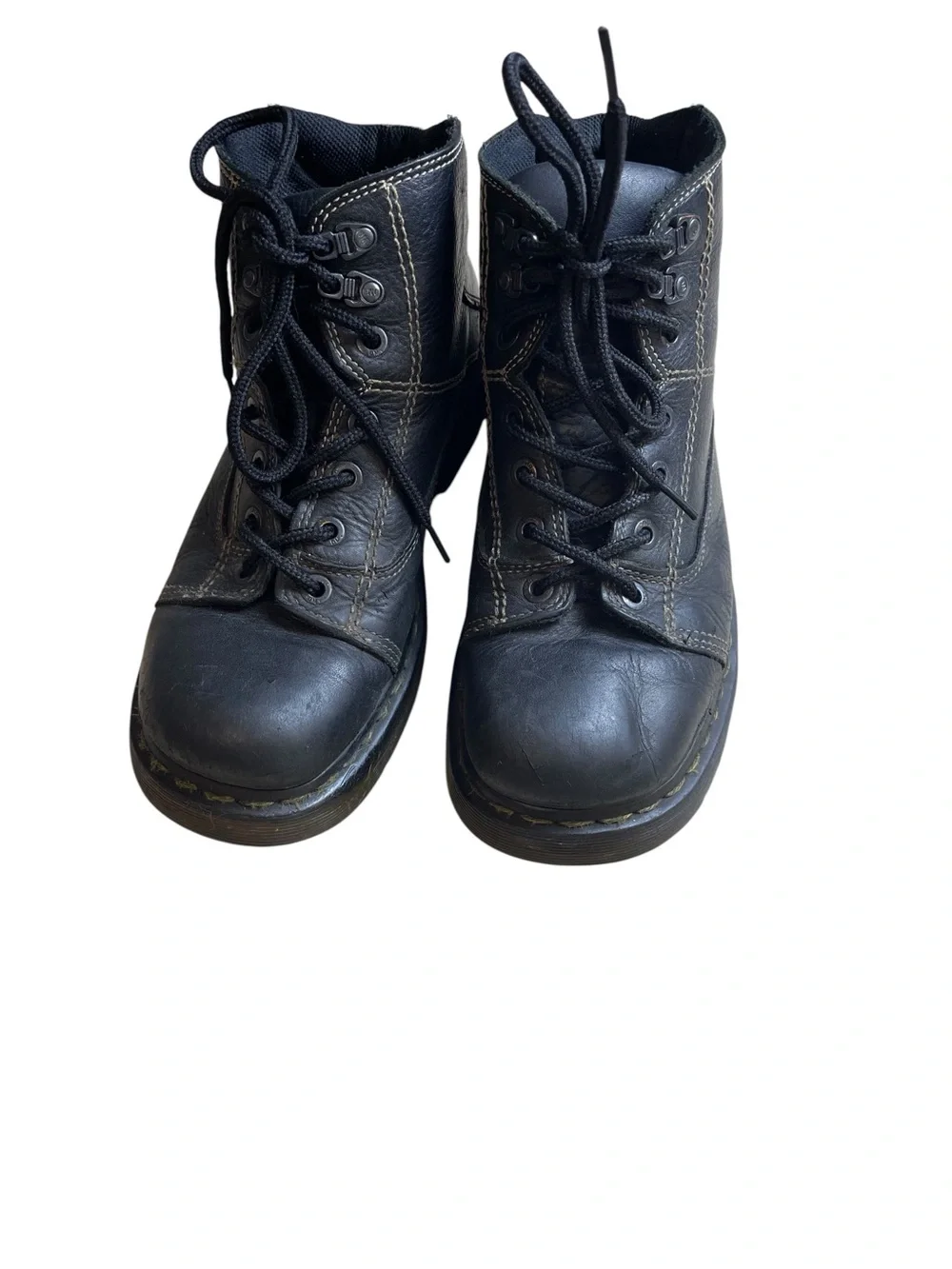 Dr. Martens Black Leather Lace-Up Ankle Boots Vtg work line 11011